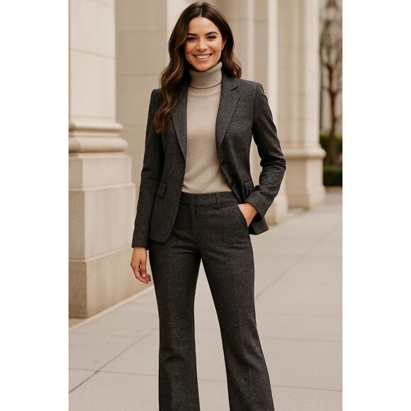 7th Avenue Suiting Collection 8P Dark Gray Tweed Pants Tailored Straight Leg - Picture 7 of 12